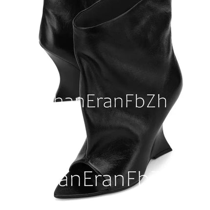 SoleLadies' Spring/Summer New Fish Mouth Slope High Heel Short Boots with Pointed Toe Exposed Cool Boots, Mid Top Boots