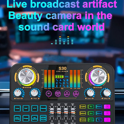 FUHAM S30 audio mixer, live sound card with DJ mixing effects and voice-changing features, music recording equipment sound card