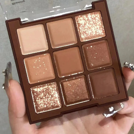 9 Colors Glitter Eyeshadow Palette Chocolate Brown Shimmer Matte Acrylic Eye Shadows Palette Waterproof Korean Makeup Cosmetics