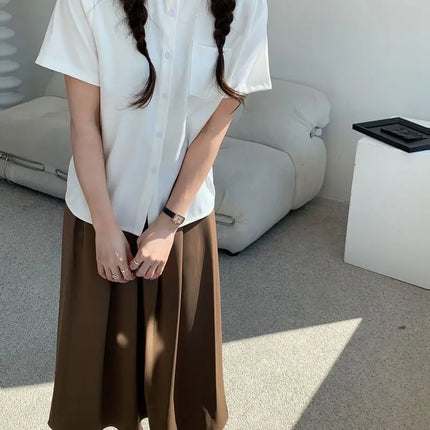 Summer White Loose Fit Shirt American Versatile Salt Series All-Match Pure Color Simple Slimming Student Top Women's Fashion