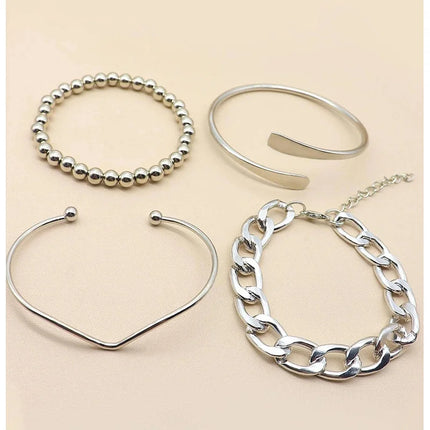 4pcs Punk Curb Cuban Chain Bracelets Set for Women Simple Thick Gold Color Charm Bracelets Fashion Jewelry Accessories New