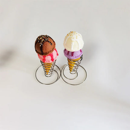 1Pcs Cone Holder Stand Ice Cream Rack French Fry Waffle Display Roll Cones Metal Basket Hand Fries Serving Steel Stainless Pizza