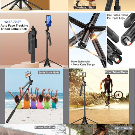 Auto Face Tracking Tripod 360° Rotation, 71" Extendable Phone Tripod Selfie Stick Smart Tracking Phone Holder for iPhone Videos