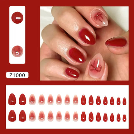 Dark Brown Flowers 24 Pcs Press-on Nails Pink Nail Polish Glossy Artificial Finger Manicure Reusable False Nails
