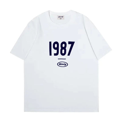 summer new Hot figure Simplicity Numbers 1987 print cotton men's and women's T-shirts Fashion casual shopping shirt short sleeve