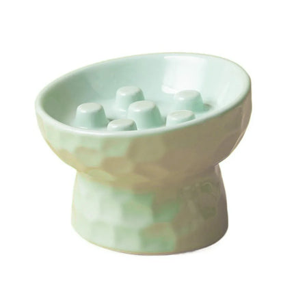 Ceramic Cat Slow Feeder Bowl Slanted Mouth Non-slip Pet High Foot Bowl Anti Tipping Stable Elevated Cats Feeder Basin
