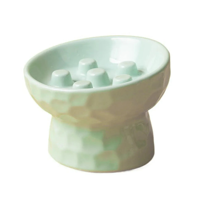 Ceramic Cat Slow Feeder Bowl Slanted Mouth Non-slip Pet High Foot Bowl Anti Tipping Stable Elevated Cats Feeder Basin