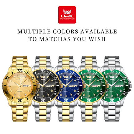 OPK 8171 Men's Watches Simple Casual Original Quartz Watch for Man Waterproof Stainleess Steel Luminous Dual Calendar Display