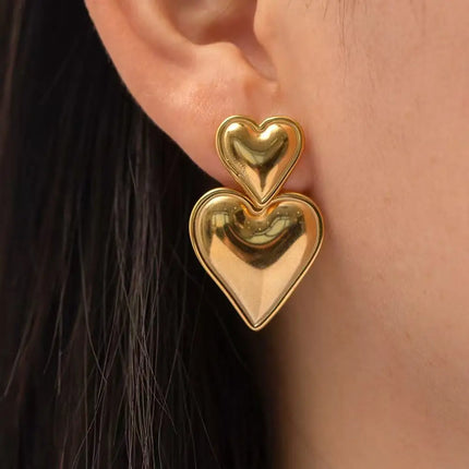 Fashionable elegant waterproof stainless steel bow heart-shaped pendant women's earrings jewelry party wedding 2025 new item