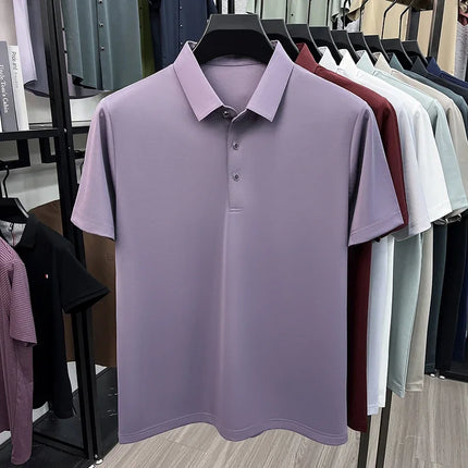Men's Fashion Mulberry Silk Polo Shirt Soft Silky Touch Fabric Short Sleeve For Business And Daily Use