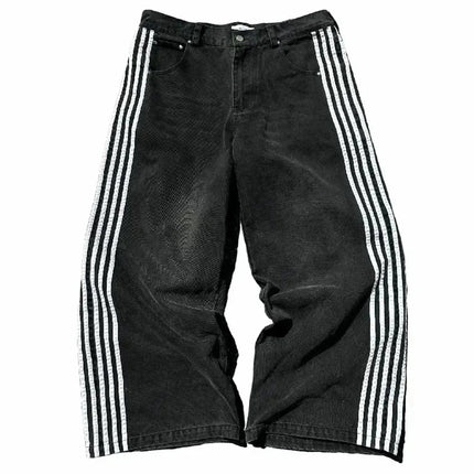 Y2K Striped Baggy Jeans Unisex Wide Leg Denim Pants Hip Hop Streetwear Casual High Quality Embroidered Jeans For Men Women