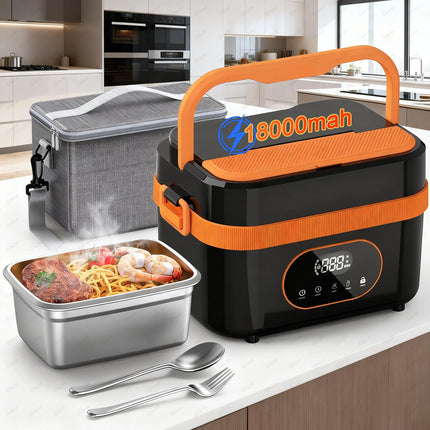 Gison 1.5L Portable Electric Heated Lunch Box 60W No Water Heating Lunch Box Car Work Lunch Box Heater 18000mah Rechargeable