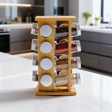wooden kitchen condiment rack rotatable fragrance finishing rack multi-layer seasoning bottle storage rack