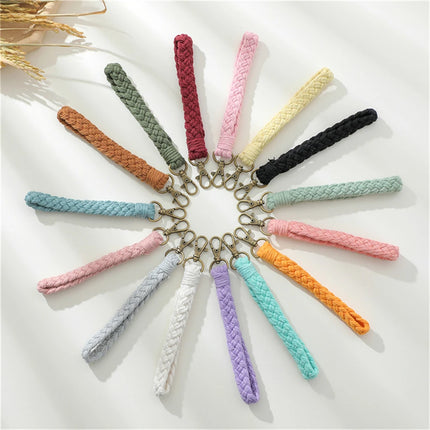 Soft Cotton Rope Keychain Boho Handmade Wristlet Bracelet Key Chain Long Weaving Wrist Lanyard Car Key Holder for Women Gift