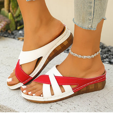 Heels Women's Sandals Mix Color Summer Shoes For Woman Sandals Slip On Wedge Heels Slippers Summer Sandals Beach Shoes Women
