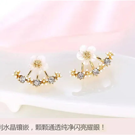 Women's Flower Earrings Zircon Ear Jacket Korean Style Copper Ear Studs Earrings Orecchini Jewelry Pendientes Aretes De Mujer