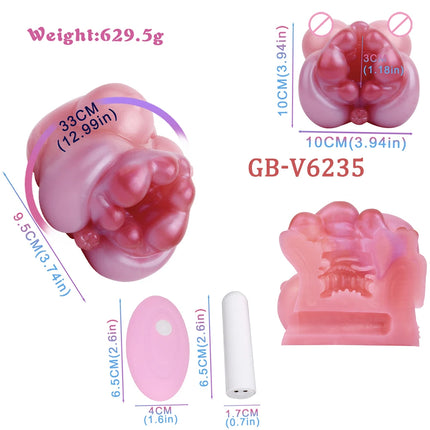 GEEBA 3D Realistic Male Masturbator with Breast Design Soft Silicone Pocket Pussy Stroker USB Rechargeable Vibration Men Sex Toy