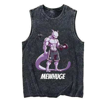 2026 Hot Anime Pokemon Men's Tank Top Man Sleeveless Shirt Summer Y2k Clothes Vintage Washed Vest Oversized T Shirts Gym Clothes
