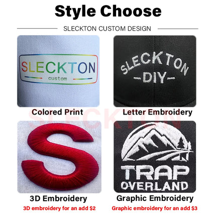 SLECKTON Logo Custom Baseball Cap for Men and Women Brand Design DIY Embroidery Print Summer Sun Hat Corduroy Unisex Wholesale