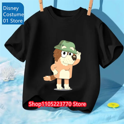 Autumn Winter Kids Bluey Short Sleeve T-Shirt Cartoon Printed Soft Tee Comfortable Daily Wear for Boys Girls