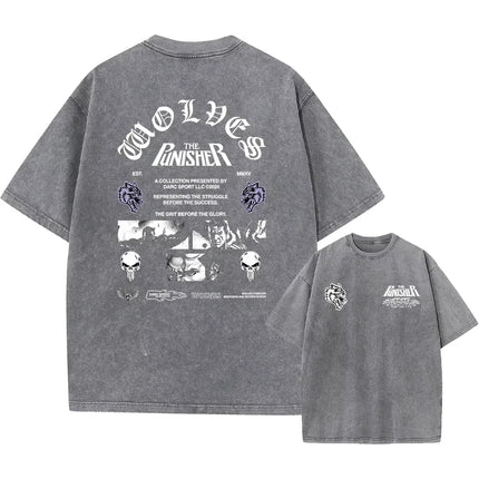 Men's Harajuku Casual Cotton Short Sleeve Washed T-Shirt Vintage Printed Street Hip Hop Retro Punk T Shirt Acid Wash TShirts top