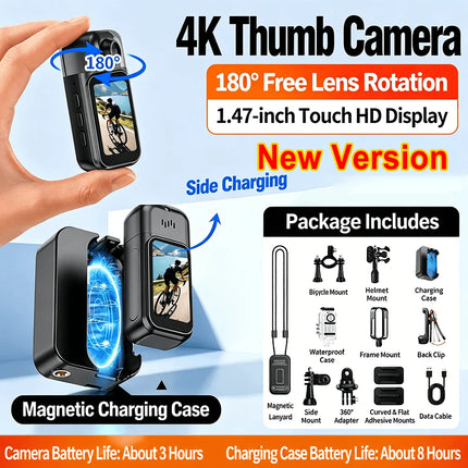 4K WiFi 1080P POV Magnetic Mini Action Camera Pocket Video Vlog Cam Helmet Motorcycle Bicycle Sports Holder Mount Recorder
