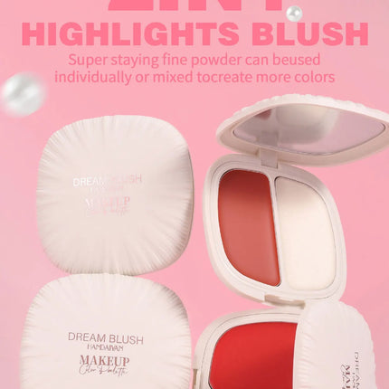 2 In 1 Dream Blush Highlighter Palette Natural Glow Face Contour Long Lasting Luminous Finish Healthy Radiance Duo