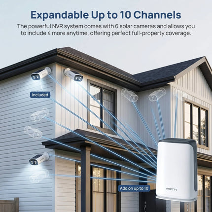 ARCCTV 4MP WiFi Solar Camera Kit Security Outdoor Wireless System Surveillance Camera Set Two Way Audio Siren Alarm Up To 10CH