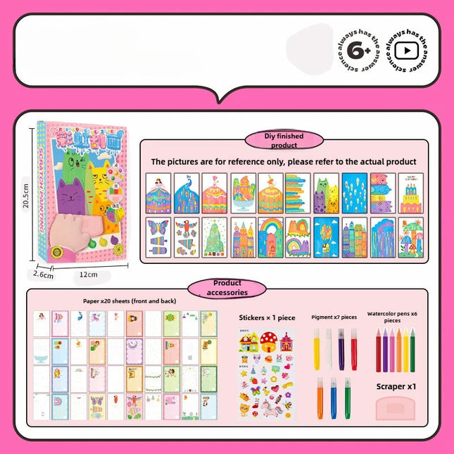 Rainbow Scratch Painting Set Color Scratch Off Pictures Children DIY Artwork Postcards Boys Girls Fun Craft Drawing Toys