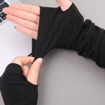Punk Long Arm Gloves Adjustable Elastic Interval Stripe Fingerless Glove Protective Mittens Winter Nylon Arm Cover Cool Sleeves