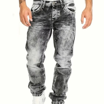 European American Jeans Men's Autumn New Slim Elastic Trousers Fashionable Vintage Wash Denim Pants Male Streetwear