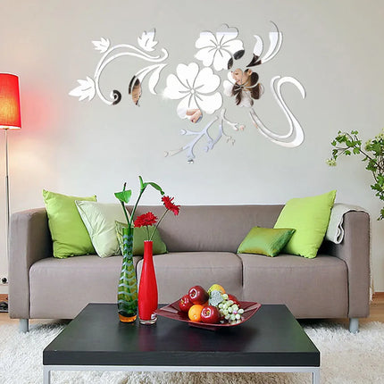 Acrylic Flower Mirror 3D Decorative Wall Stickers, Art Muralist for Bedroom TV Background Decoration