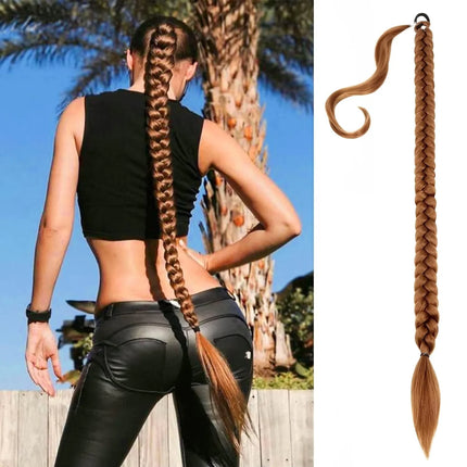 30inch Synthetic Long Braided Ponytail Hair DIY Straight Wrap Around Hair Ponytail Extension Natural Soft Hairpiece for Women