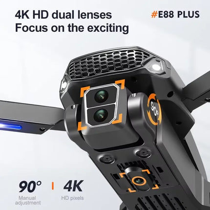 E88 Plus Quadcopter Drone w/ 90° Adjustable Camera: Brushless, Optical Flow, RC Toy