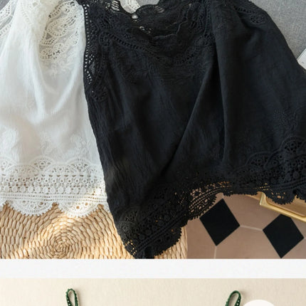 Korean Japanese Brand Lace Hollow out Svel Thin Top Women Summer Loose Linen Csole Vest Inner Wear Tank Top