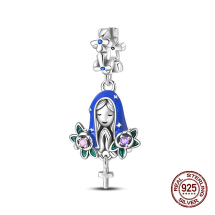 Original New 925 Sterling Silver Prayer Virgin Mary Charms Beads Fit Necklace Bracelet Accessory DIY Jewelry For Women Gift