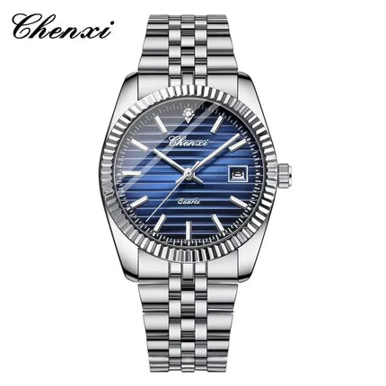 CHENXI 004D Fashion Original Classic Watches for Men Stainless Steel Band Quartz Date Display Male Sport Waterproof Wristwatch