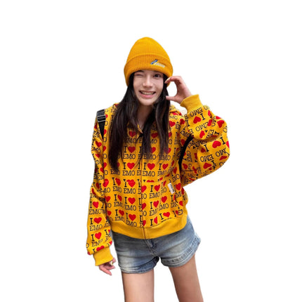 Spring Autumn 2025 Women's Loose Letter Hooded Open Cardigan Zipper Sweatshirt Casual Street Style High Street Outerwear Trendy