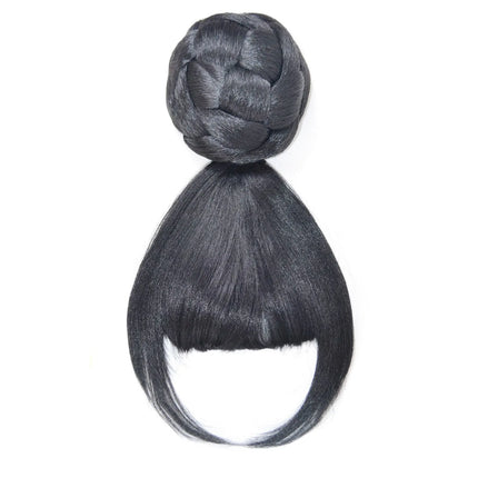 Synthetic Chignon with Bangs Clip In Hair Bun Pad Spherical Updos Hairpieces Black Color Daily Use Party Wedding Fashion Hair Ac