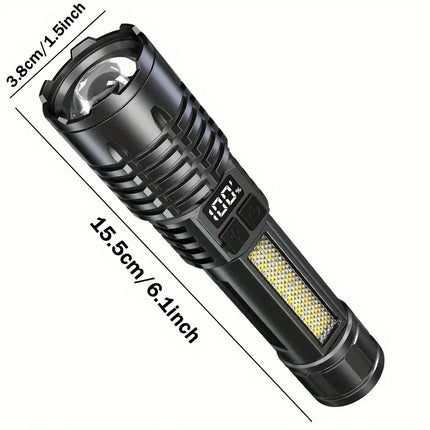 Super Bright COB LED Flashlight USB Rechargeable Zoomable With Side Light Waterproof Torch Camping Hiking Emergency Outdoor