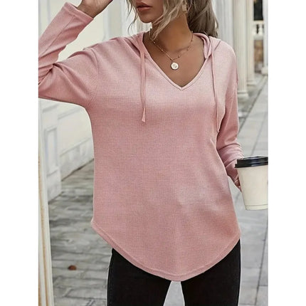 Plus Size 1XL-5XL New Women's V-neck Long Sleeve Hoodie Sweater Women's Drawstring Pullover Top