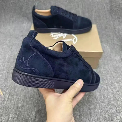 CL Red Bottom Fashionable Embroidered Men's Fur Slip-On Shoes, Black Casual Cross-Border Leather Upper, All Seasons Wear