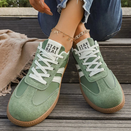 Lightweight Comfortable Sneakers Fashion Striped Lace-Up Sports Shoes Women's Casual Breathable Low-Top Rubber Outsole Sneakers