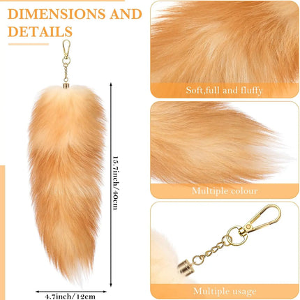 Natural Fox Fur Tail Keychain Furry Y2k Beautiful Accessory Fox Tail Keychain Length 40 Cm Car Keychains for Women