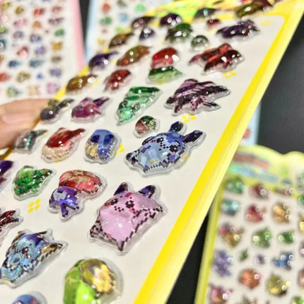 Kawaii Pokemon Crystal Pixel Stickers Toys Anime Pikachu Bulbasaur 3D Waterproof Sticker For Suitcase Guitar Phone Decor Decals