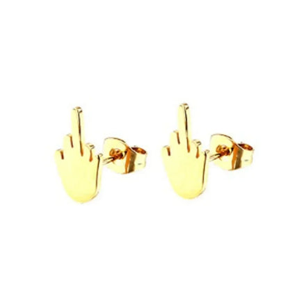 Stainless Steel Black Middle Finger Up Women Men Ear Jewelry Studs Earring Vintage Punk Cool Gold Silver Plated Серьги Женские