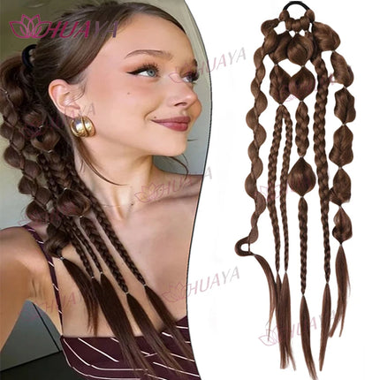 24 Inch Synthetic Fiber Handmade Mixed-Color Lantern Bubble Twist Braids – Daily & Vacation Style Hair Extensions, Suitable for