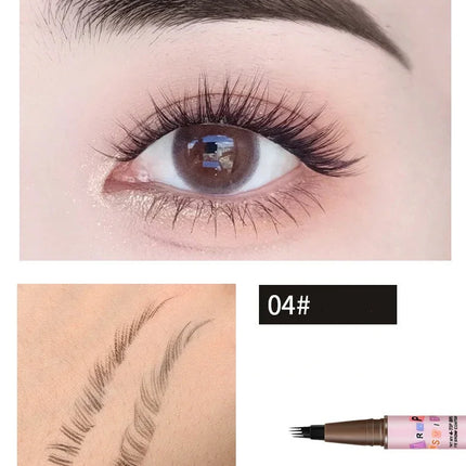 4 Colors Eyebrow Pen Waterproof 4 Fork Tip Eyebrow Tattoo Pencil Cosmetic Long Lasting Natural Dark Brown Liquid Eye Brow Pencil
