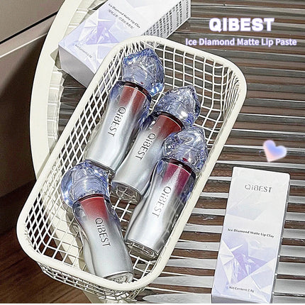 QIBEST Matte Velvet Liquid Lipstick Natural Long-Lasting Highly Pigmented Lip Mud Portable Finish Universal Lip Gloss Makeup