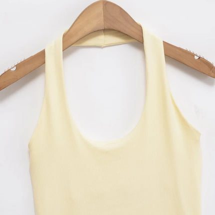ETJ 2025 New Product: Women's Sexy Hot Girls Outfit - Halter Neck, Stretchy, Slim Fit, Backless, Versatile, Solid Color Top